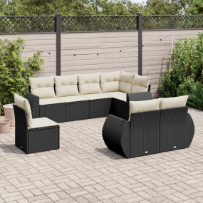 Garden Sofa Set Black PE rattan 8 Piece Adjustable Feet