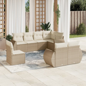 Garden Sofa Set Beige PE rattan, powder-coated steel, p...