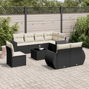 Garden Sofa Set Black, Cream White PE Rattan Large