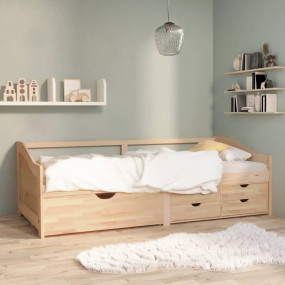 Day Bed Natural Wood Solid Pine Wood 35.4x78.7 in