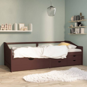 Day Bed Dark Brown Solid Pinewood 3-Seater Convertible ...
