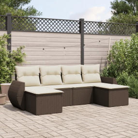 Garden Sofa Set Brown PE Rattan 6-piece Adjustable Feet