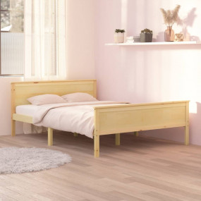 Bed Frame Natural Wood Solid Pinewood, Plywood Double D...