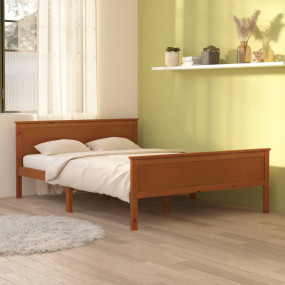 Bed Frame Honey Brown Solid Pine Wood 63x79 in Durable