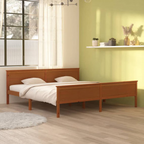 Bed Frame Honey Brown Solid Pine Wood, Plywood Full Dur...