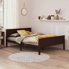 Bed Frame Dark Brown Solid pinewood, plywood 55x79 in D...