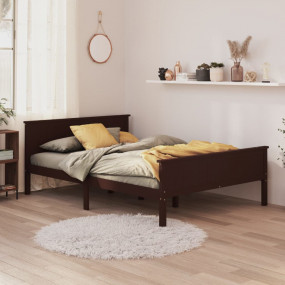 Bed Frame Dark Brown Solid Pine Wood, Plywood Double St...