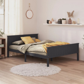 Bed Frame Grey Solid pine wood, Plywood 63 x 79 in Mini...