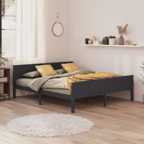 Bed Frame Grey Solid Pine Wood, Plywood Super King Dura...