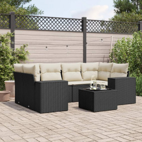 Garden Sofa Set Black PE rattan, powder-coated steel Me...