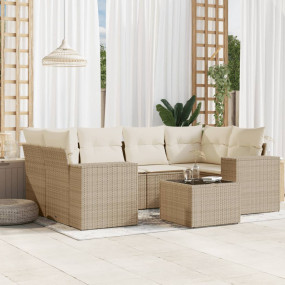 Garden Sofa Set Beige, Cream white PE Rattan 7 Piece Se...