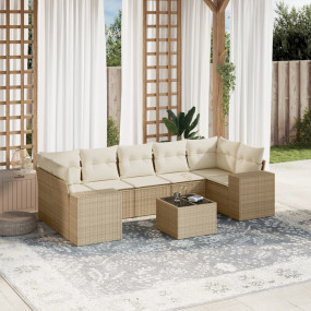 Garden Sofa Set Beige PE rattan 8 Piece Set Adjustable ...
