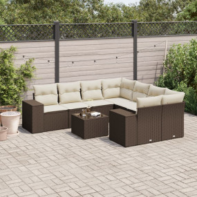 Garden Sofa Set Brown (Poly Rattan) PE Rattan Large