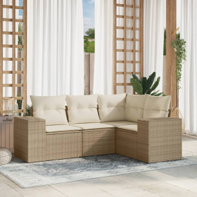Garden Sofa Set Beige PE Rattan, powder-coated steel, 1...