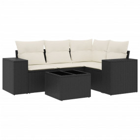 Garden Sofa Set Black and Cream White PE Rattan Standar...