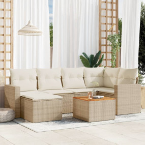 Garden Sofa Set Beige Poly rattan 7 Piece Set Size Modu...