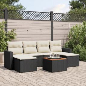 Garden Sofa Set Set of 7 Black, Cream