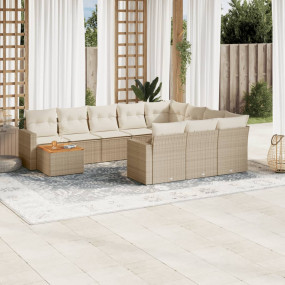 Garden Sofa Set Beige PE Rattan Large Modular Garden So...