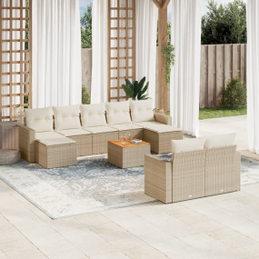 Garden Sofa Set Beige Poly rattan Large Adjustable Feet...