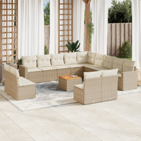 Garden Sofa Set Beige PE Rattan Large Modular Garden So...