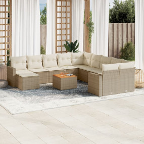 Garden Sofa Set Set of 12 Beige, Cream White