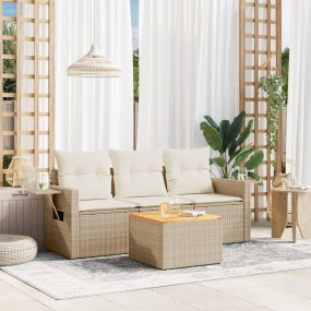 Garden Sofa Set Beige PE Rattan Suitable for 3 People M...