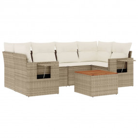 Garden Sofa Set Beige PE rattan 7 Piece Adjustable Feet