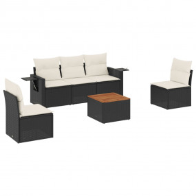 Garden Sofa Set Black Poly Rattan 6 Piece Set
