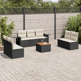 Garden Sofa Set Black PE Rattan Large Adjustable Feet