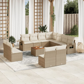 Garden Sofa Set Beige PE Rattan Large Adjustable Feet