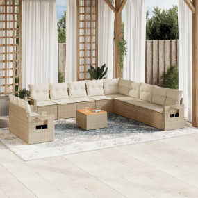 Garden Sofa Set Beige with cream cushions