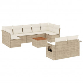 Garden Sofa Set Beige PE Rattan Large Adjustable Feet