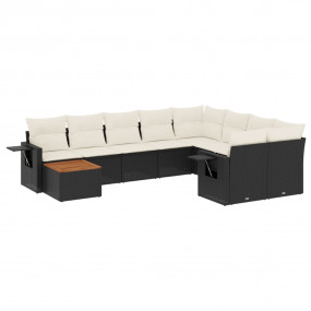Garden Sofa Set Black Poly Rattan Large Foldable