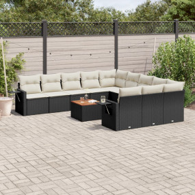 Garden Sofa Set Black Poly Rattan Large Adjustable Feet