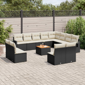 Garden Sofa Set Black PE rattan Large Adjustable Feet