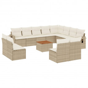 Garden Sofa Set Beige PE rattan, powder-coated steel, a...
