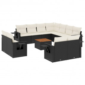 Garden Sofa Set Black PE rattan Large Foldable Garden S...