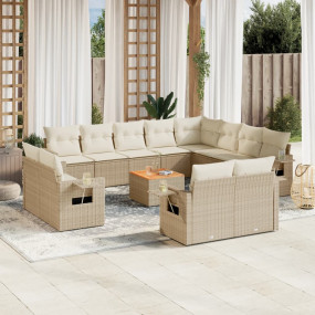 Garden Sofa Set Beige PE Rattan Large Adjustable Feet