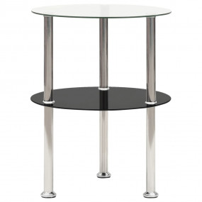 Side Table Clear and Black Tempered Glass, Stainless St...