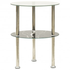 Side Table Transparent and Black Marble Tempered glass ...