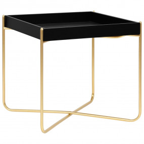 Side Table Black and Gold MDF and Steel Small Durable