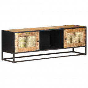 TV Cabinet Natural Wood Solid Mango Wood, Natural Cane,...