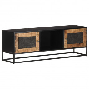 TV Cabinet Natural Wood and Black Rough Mango Wood, Iro...