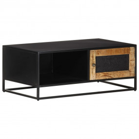 Coffee Table Natural Mango Wood and Black Rough Mango W...