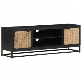 TV Cabinet Black Solid Mango Wood, Iron, Jute Medium TV...