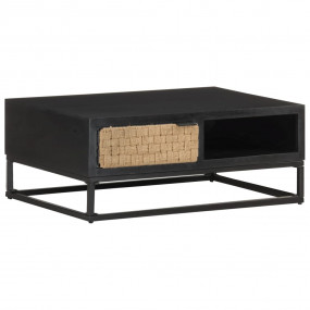 Coffee Table Black and Natural Solid Mango Wood, Iron, ...