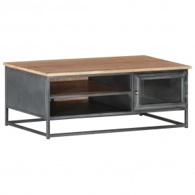 Coffee Table Gray Solid Acacia wood, glass, powder-coat...