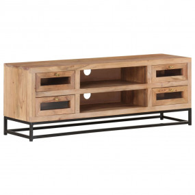 TV Cabinet Natural Wood Solid Acacia Wood, Powder-Coate...
