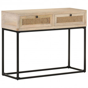Console Table Bleached wood, natural cane, black steel