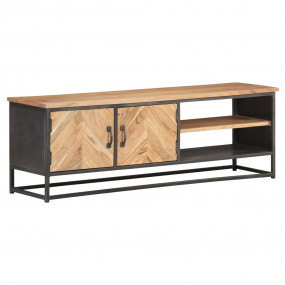 TV Cabinet Natural wood, Grey Solid acacia wood, Steel ...